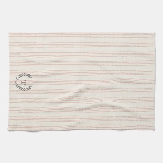 Dusty Rose Modern Boho Stripe Monogram Name Geschirrtuch (Horizontal)