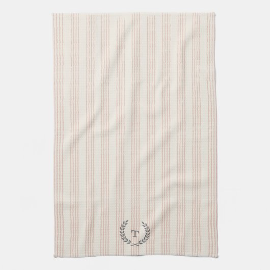 Dusty Rose Modern Boho Stripe Monogram Name Geschirrtuch (Vertikal)