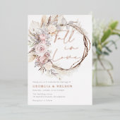 Dusty Rose Modern Boho Wreath Fall in Love Wedding Folieneinladung (Stehend vorne)