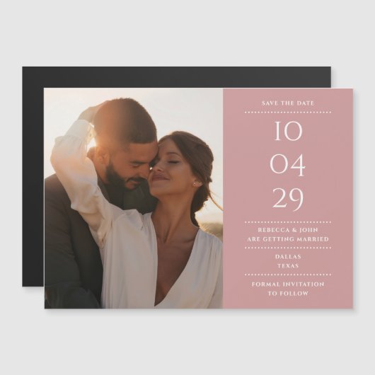 Dusty Rose Modern Wedding Foto Save the Date Magneteinladung (Vorne/Hinten)