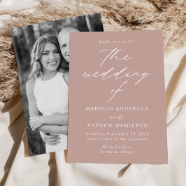 Dusty Rose Moderne Eleganz Foto Hochzeit Einladung