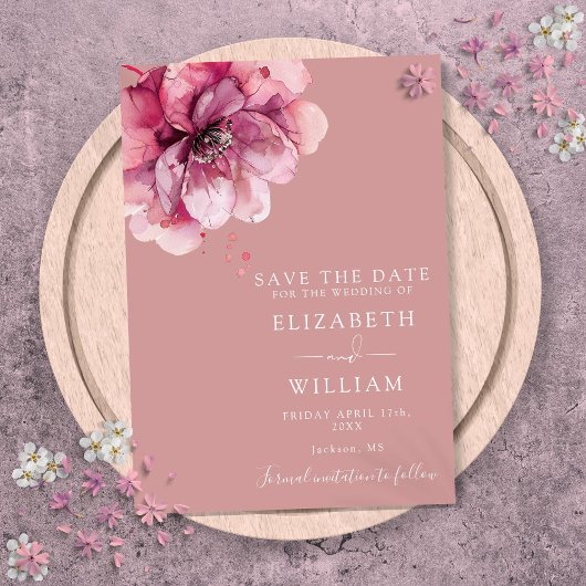 Dusty Rose Moderne Hochzeit der Wasserfarben Save The Date