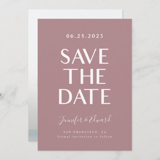 Dusty Rose Moderne Hochzeit rettet das Datum Save The Date (Vorne/Hinten)