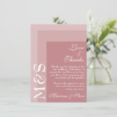 Dusty Rose Moderne Initials Wedding Dankeskarte (Stehend Vorderseite)