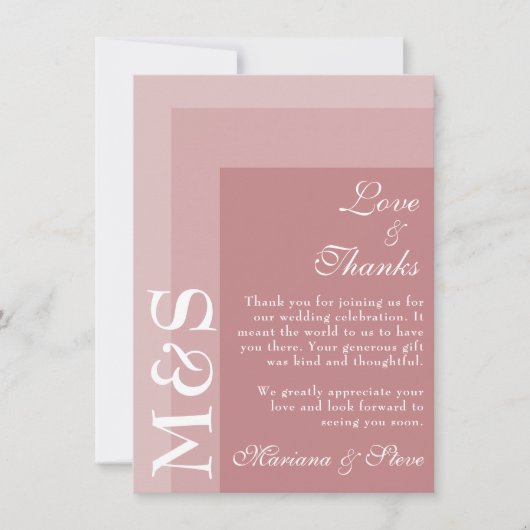 Dusty Rose Moderne Initials Wedding Dankeskarte (Vorderseite)