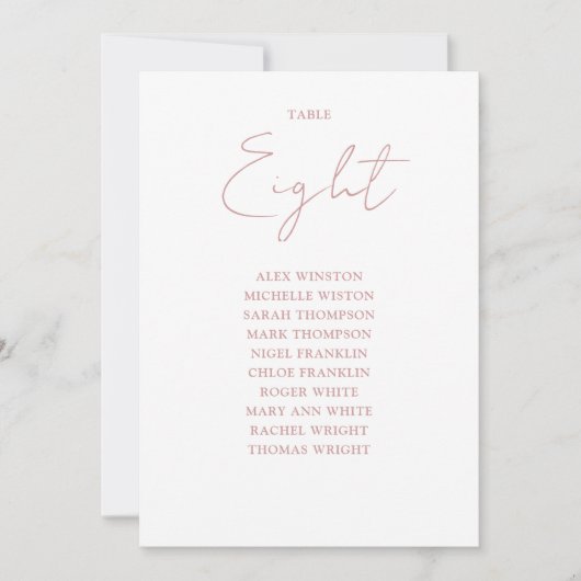 Dusty Rose Moderne Sitze Chart Tischnummer (Vorderseite)