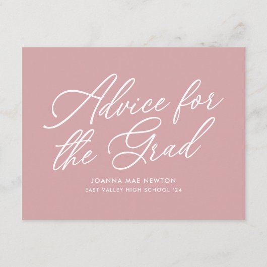 Dusty Rose Moderner Abschluss Hinweiskarte (Vorderseite)