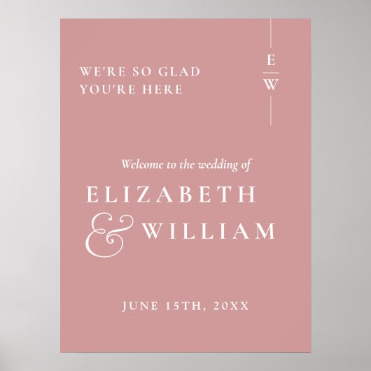 Dusty Rose Modernes Monogram Wedding Willkommensze Poster (Vorne)