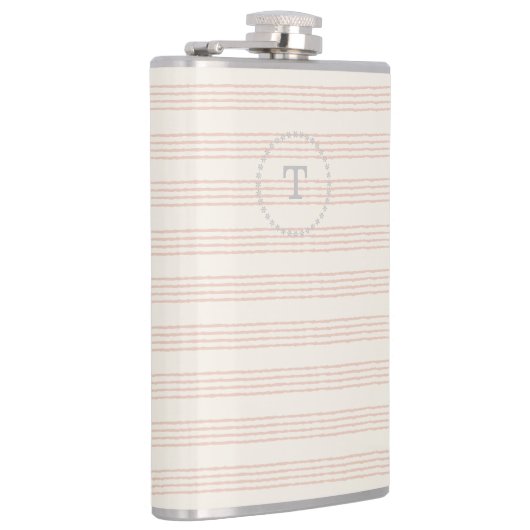 Dusty Rose Modernes Monogramm Name Boho Strip Flachmann (Rechts)