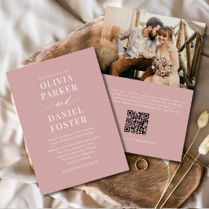Dusty Rose Modernes QR Code Foto Hochzeit Einladung