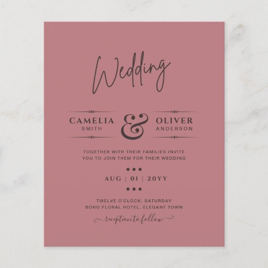Dusty Rose Monochrome Wedding Flyer (Vorne)