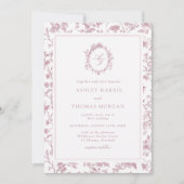 Dusty Rose Monogram Chinoiserie Wedding Einladung (Vorderseite)