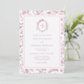 Dusty Rose Monogram Chinoiserie Wedding Einladung (Stehend Vorderseite)