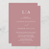 Dusty Rose Monogram Einfache Minimalistische Hochz Einladung (Vorne/Hinten)