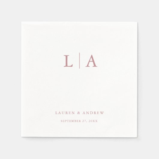 Dusty Rose Monogram Elegant Simple Wedding Napkins Serviette (Vorderseite)