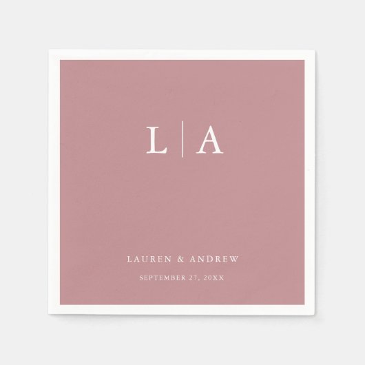 Dusty Rose Monogram Elegant Simple Wedding Napkins Serviette (Vorderseite)