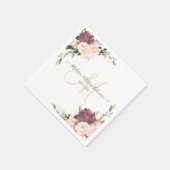 Dusty Rose Monogram Floral Watercolor Serviette (Ecke)