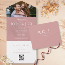 Dusty Rose Monogram QR Code Foto Hochzeitdatum