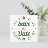 Dusty Rose Moos grünes Typografie-Foto auf der Rüc Save The Date (Stehend Vorderseite)