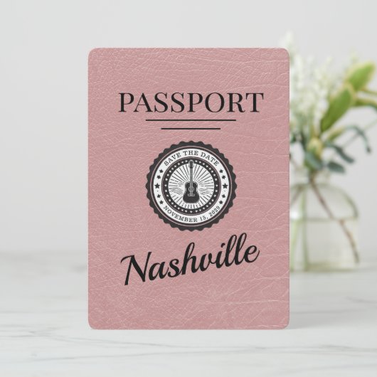 Dusty Rose Nashville Passport Save the Date (Stehend Vorderseite)