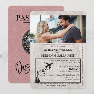Dusty Rose Nashville Passport Wedding Einladung