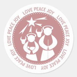 Dusty Rose Nativity Scene Liebe Friede Weihnachten Runder Aufkleber