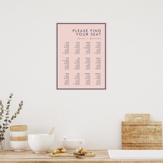 Dusty Rose & Navy Moderne Minimal Hochzeitssitze Poster (Küche)