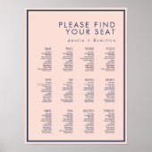Dusty Rose & Navy Moderne Minimal Hochzeitssitze Poster (Vorne)