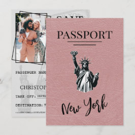 Dusty Rose New York City Passport Save the Date