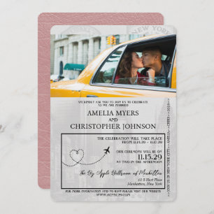 Dusty Rose New York City Passport Wedding Einladung