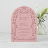 Dusty Rose Ornate Arch Botanical Wedding Einladung (Stehend Vorderseite)