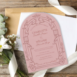 Dusty Rose Ornate Arch Botanical Wedding Einladung