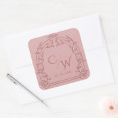 Dusty Rose Ornate Arch Botanical Wedding Envelope  Quadratischer Aufkleber (Umschlag)