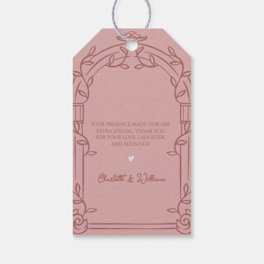 Dusty Rose Ornate Arch Botanical Wedding Favor Geschenkanhänger (Rückseite)