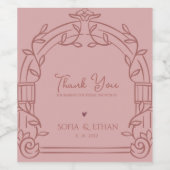 Dusty Rose Ornate Arch Botanical Wedding Favor Weinetikett (Einzelnes Label)