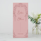 Dusty Rose Ornate Arch Botanical Wedding Program Einladung (Stehend Vorderseite)