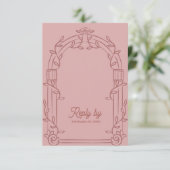 Dusty Rose Ornate Arch Botanical Wedding Reply By RSVP Karte (Stehend Vorderseite)