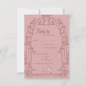 Dusty Rose Ornate Arch Botanical Wedding Reply By RSVP Karte (Rückseite)