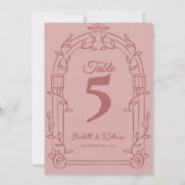 Dusty Rose Ornate Arch Wedding Table Number Card Dankeskarte (Rückseite)