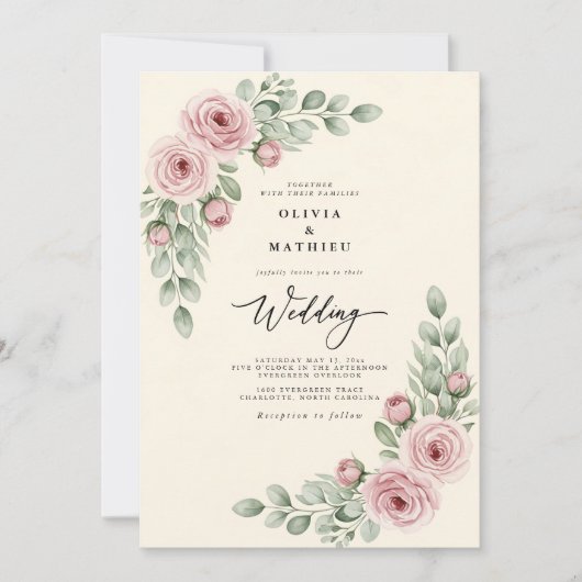Dusty Rose Painterly Whimsy Wedding Einladung (Vorderseite)