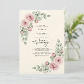 Dusty Rose Painterly Whimsy Wedding Einladung (Stehend Vorderseite)