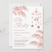 Dusty Rose Pampas Boho Rainbow Baby Shower Einladung (Vorderseite)