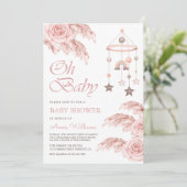 Dusty Rose Pampas Boho Rainbow Baby Shower Einladung (Stehend Vorderseite)