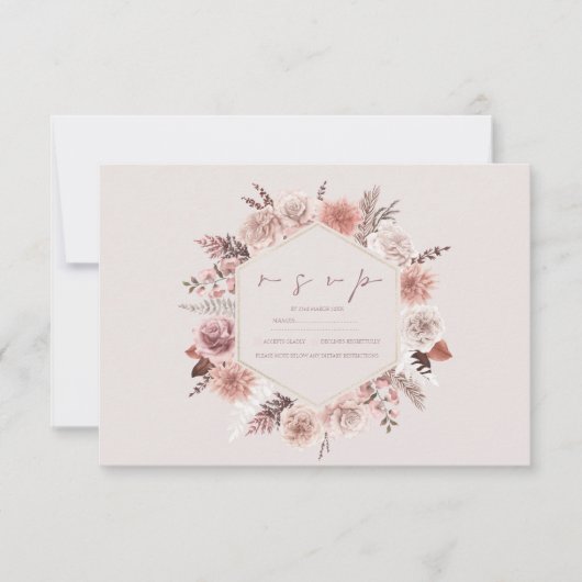 Dusty Rose Pampas Boho Wedding RSVP (Vorderseite)