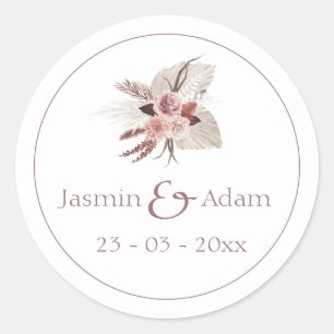 Dusty Rose Pampas Boho Wedding Umschlag Aufkleber