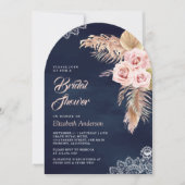 Dusty Rose Pampas Grass Arch Navy Brautparty Einladung (Vorderseite)