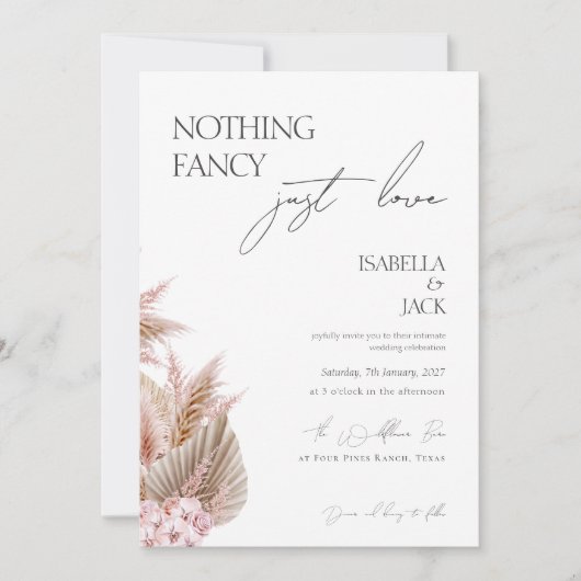 Dusty Rose Pampas Grass Intime Hochzeit Einladung (Vorderseite)