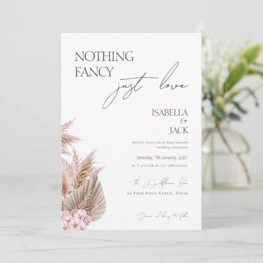 Dusty Rose Pampas Grass Intime Hochzeit Einladung (Stehend Vorderseite)