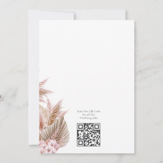 Dusty Rose Pampas Grass Intime Hochzeit Einladung (Rückseite)