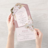 Dusty Rose Pampas Grass Orchids Tropische Hochzeit All In One Einladung (Abreißen)